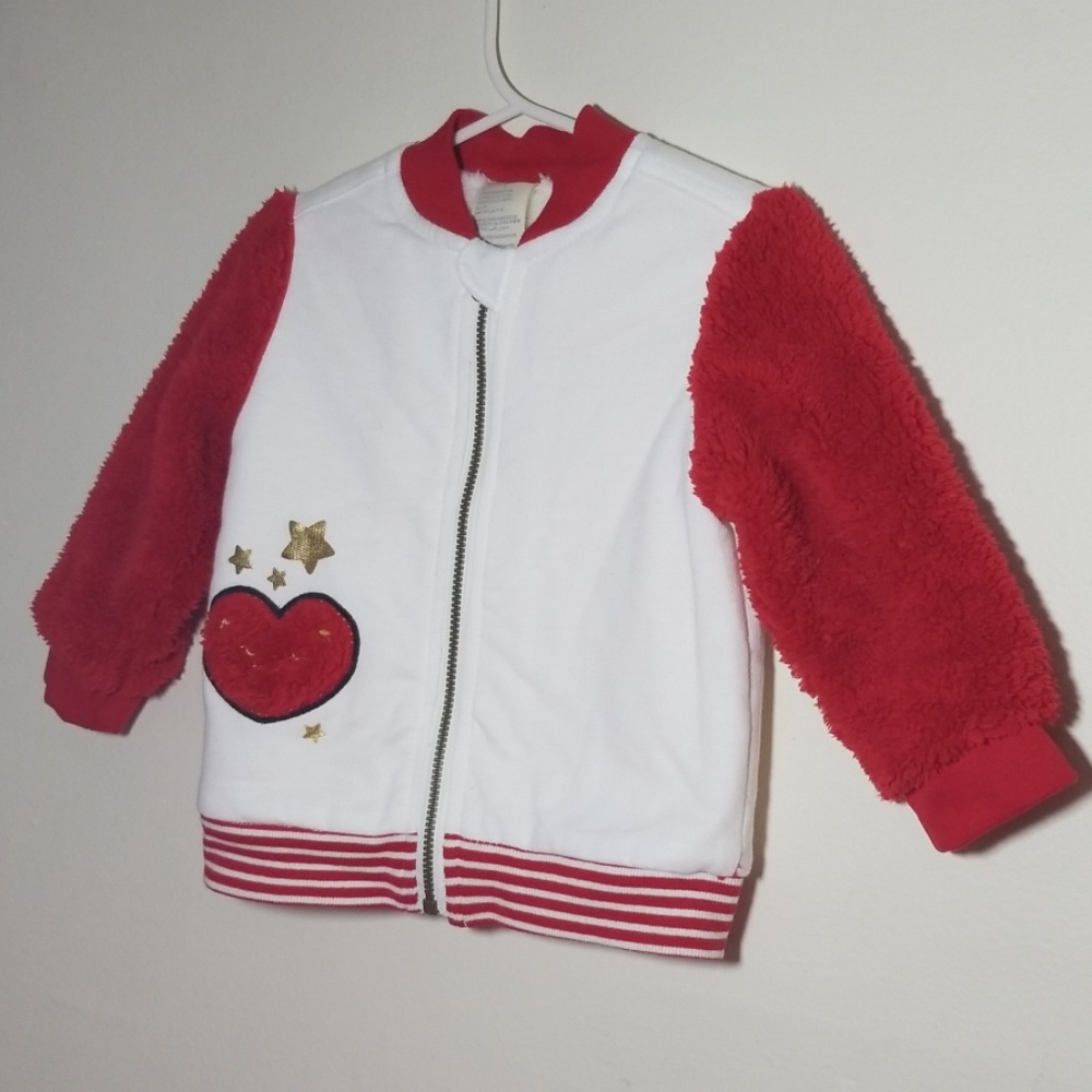 Fleece lined red and white jacket